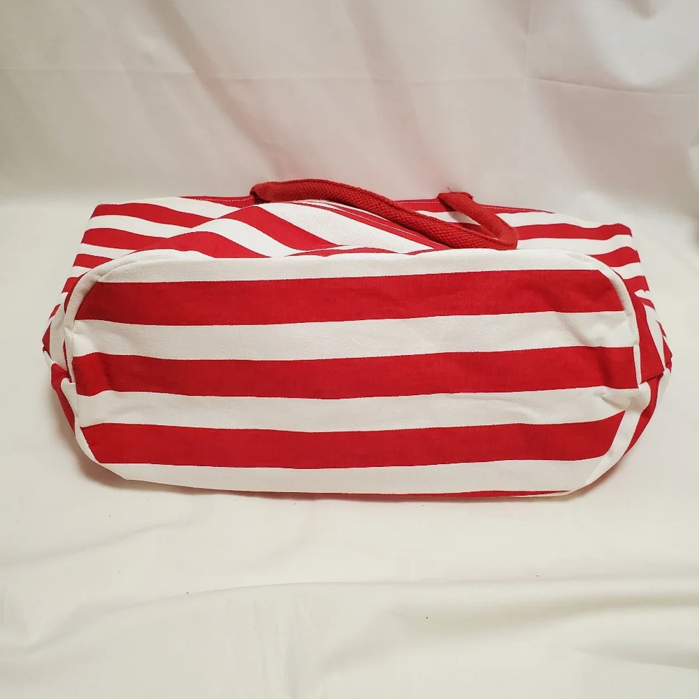 Adobe Canvas Tote Bag with Zipper Red and White Stripes - Picture 5 of 9